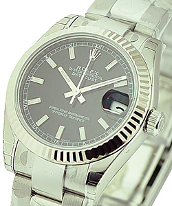 Mid Size Datejust 31mm in Steel with Fluted Bezel on Oyster Bracelet with Black Stick Dial