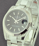 Mid Size Datejust 31mm in Steel with Fluted Bezel on Oyster Bracelet with Black Stick Dial