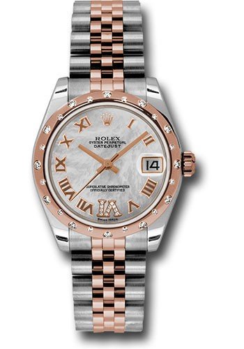 Datejust in Steel with Rose Gold Diamond Domed Bezel on Steel and Rose Gold Jubilee with MOP Roman Dial