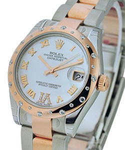 Datejust in Steel with Rose Gold Diamond Bezel on Steel and Rose Gold Oyster Bracelet with MOP Roman Dial