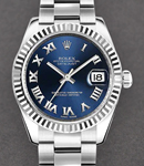 Datejust 31mm Mid Size in Steel with White Gold Fluted Bezel on Oyster Bracelet with Blue Roman Dial