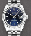 Mid Size 31mm Datejust in Steel with Fluted Bezel on Steel Jubilee Bracelet with Blue Stick Dial