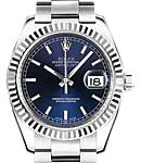 Mid Size Datejust 31mm in Steel with Fluted Bezel on Steel Oyster Bracelet with Blue Stick Dial