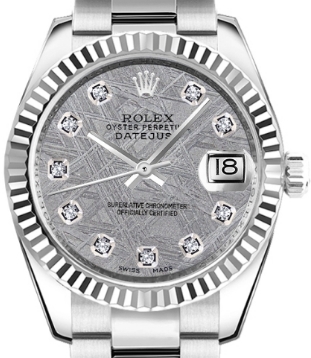 Mid Size Datejust 31mm in Steel with Fluted Bezel on Steel Oyster Bracelet with Meteorite Diamond Dial