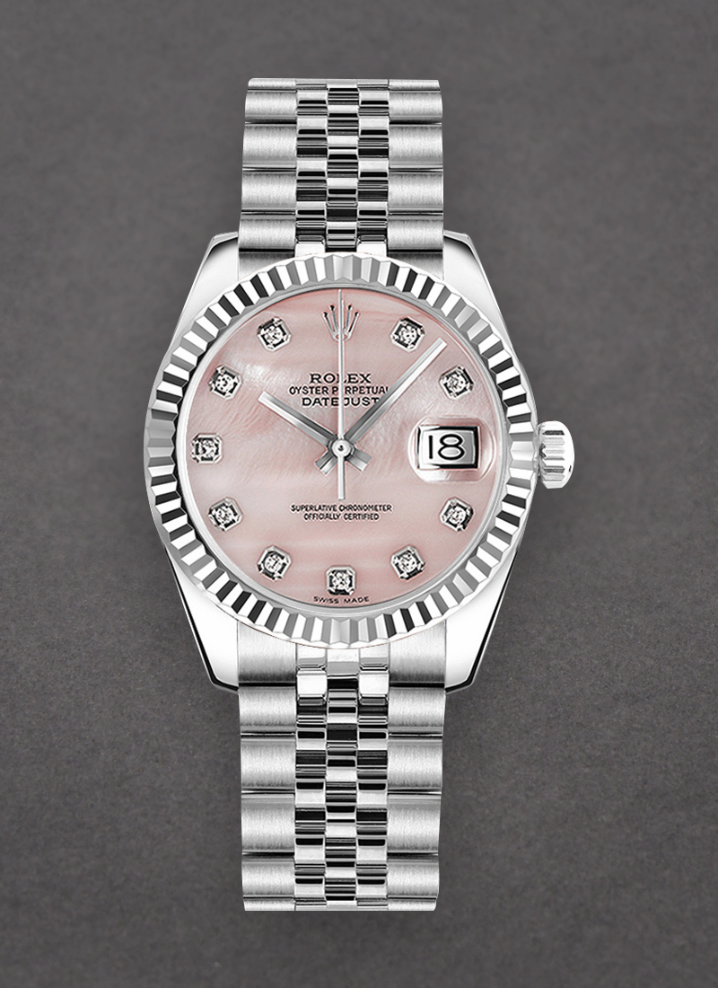 Rolex Unworn Mid Size Datejust 31mm in Steel with White Gold Fluted Bezel