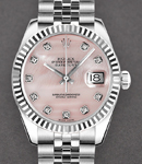 Mid Size Datejust 31mm in Steel with White Gold Fluted Bezel on Jubilee Bracelet with Pink MOP Diamond Dial