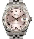 Datejust 31mm Mid Size in Steel with Fluted Bezel on Jubilee Bracelet with Pink Roman Dial