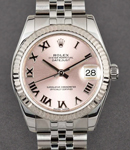 Datejust 31mm Mid Size in Steel with Fluted Bezel on Jubilee Bracelet with Pink Roman Dial