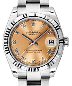 Datejust in Steel with Fluted Bezel on Steel Oyster Bracelet with Pink Roman Dial