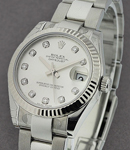 Mid Size 31mm Datejust in Steel with White Gold Fluted Bezel on Steel Oyster Bracelet with Silver Diamond Dial