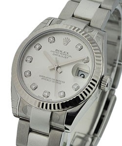 Mid Size 31mm Datejust in Steel with White Gold Fluted Bezel on Steel Oyster Bracelet with Silver Diamond Dial