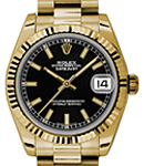 Datejust Midsize 31mm in Yellow Gold with Fluted Bezel on President Bracelet with Black Stick Dial