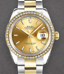 Mid Size 31mm Datejust in Steel with Yellow Gold Diamond Bezel on Oyster Bracelet with Champagne Index Dial