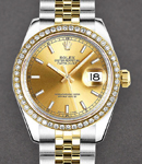 Mid Size 31mm Datejust in Steel with Yellow Gold Diamond Bezel on Bracelet with Champagne Index Dial