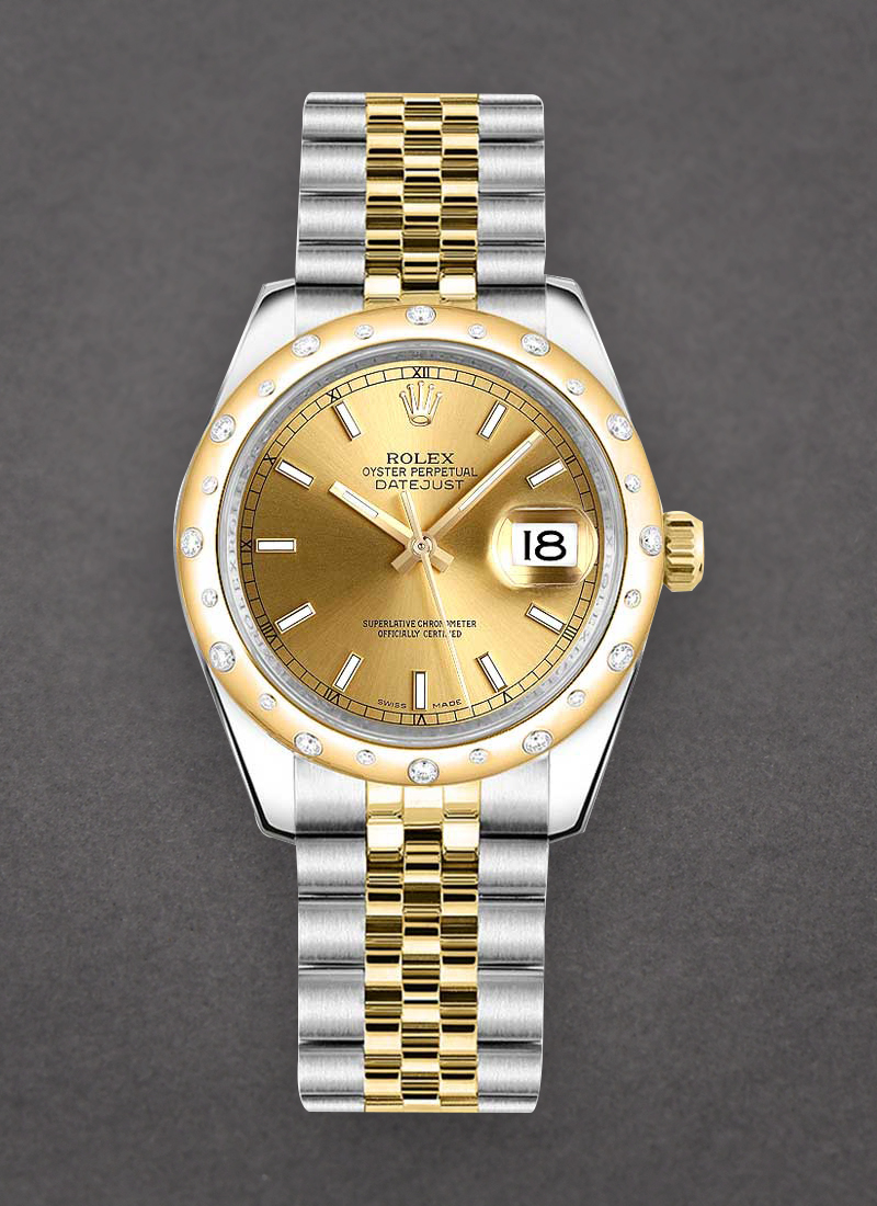 Rolex Unworn Datejust Mid Size 31mm in Steel with Yellow Gold Scattered Bezel