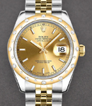 Datejust Mid Size 31mm in Steel with Yellow Gold Scattered Bezel on Jubilee Bracelet with Champagne Index Dial