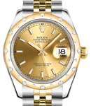 Datejust Mid Size 31mm in Steel with Yellow Gold Scattered Bezel on Jubilee Bracelet with Champagne Index Dial