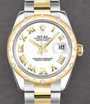Datejust 31mm in Steel with YG Domed Diamond Bezel on Oyster Bracelet with White Roman Dial