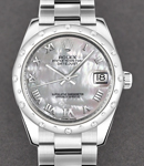 Datejust Mid Size 31mm in Steel with 24 Diamond Bezel  on Oyster Bracelet with MOP Roman Dial
