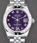 Datejust in Steel with White Gold 24 Diamonds Bezel  on Steel Jubilee Bracelet with Purple Roman Dial