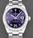 Mid Size Datejust 31mm in Steel with 24 Diamond Bezel  on Oyster Bracelet with Purple Roman Dial