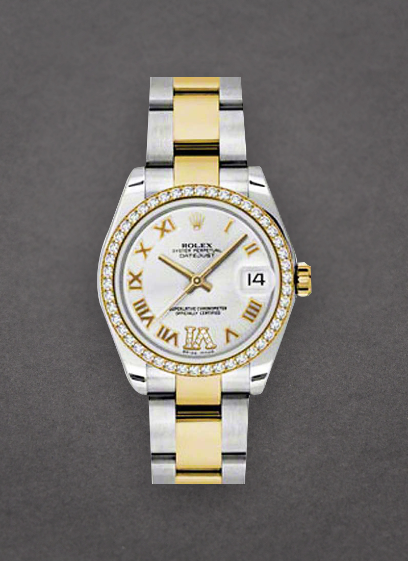 Rolex Unworn Mid Size 31mm Datejust in Steel with Yellow Gold Diamond Bezel