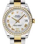 Mid Size 31mm Datejust in Steel with Yellow Gold Diamond Bezel on Oyster Bracelet with Grey Roman Dial - Diamonds on 6