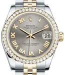 Mid Size 31mm Datejust in Steel with Yellow Gold Diamond Bezel on Jubilee Bracelet with Silver Roman Dial