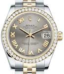 Mid Size 31mm Datejust in Steel with Yellow Gold Diamond Bezel on Jubilee Bracelet with Silver Roman Dial