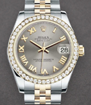 Mid Size 31mm Datejust in Steel with Yellow Gold Diamond Bezel on Jubilee Bracelet with Silver Roman Dial