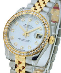 Mid Size 2-Tone Datejust in Steel with YG Diamond Bezel on Jubilee Bracelet with MOP Diamond Dial
