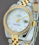 Mid Size 2-Tone Datejust in Steel with YG Diamond Bezel on Jubilee Bracelet with MOP Diamond Dial