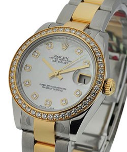 Datejust in Steel with Yellow Gold Diamond Bezel on Steel and Yellow Gold Oyster Bracelet with MOP Diamond Dial