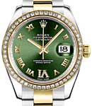 2-Tone Datejust 31mm with Diamond Bezel on Oyster Bracelet with Olive Green Roman Dial with Diamond VI