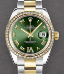2-Tone Datejust 31mm with Diamond Bezel on Oyster Bracelet with Olive Green Roman Dial with Diamond VI