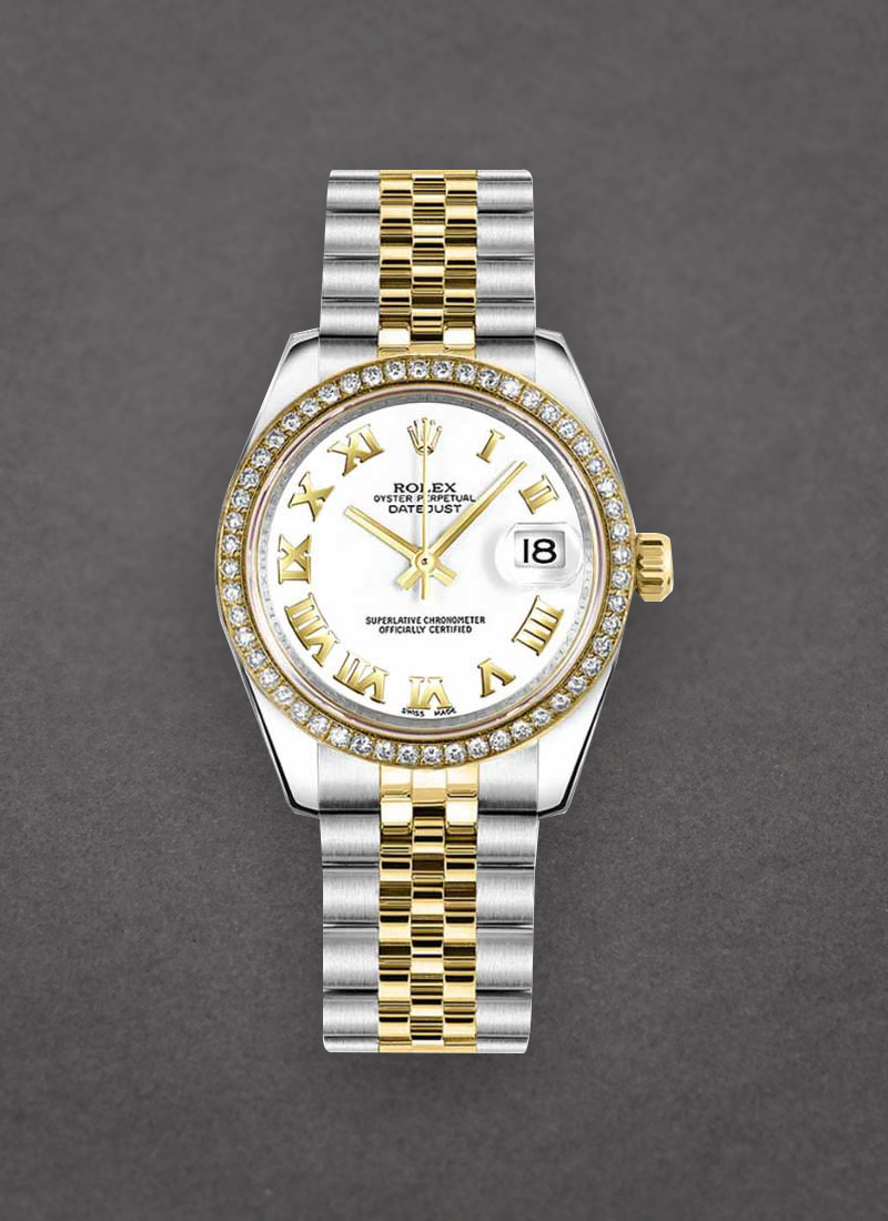 Rolex Unworn Mid Size 31mm Datejust in Steel with Yellow Gold Diamond Bezel