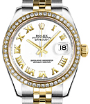 Mid Size 31mm Datejust in Steel with Yellow Gold Diamond Bezel on Jubilee Bracelet with White Roman Dial