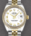 Mid Size 31mm Datejust in Steel with Yellow Gold Diamond Bezel on Jubilee Bracelet with White Roman Dial