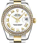 Mid Size 31mm Datejust 2-Tone with Diamond Bezel on Oyster Bracelet with White Roman Dial