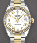 Mid Size 31mm Datejust 2-Tone with Diamond Bezel on Oyster Bracelet with White Roman Dial