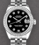Datejust Mid Size 31mm in Steel with Diamond Bezel on Jubilee Bracelet with Black Diamond Dial