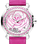 Happy Sport La Vie En Rose 4in Steel with Diamond Bezel on Pink Satin Strap with MOP-Gemstones Dial
