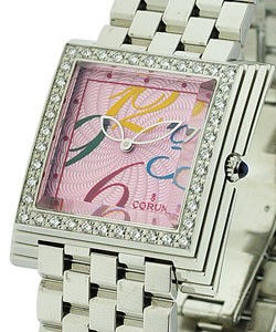 Pyramid with Diamond Bezel Steel on Bracelet with Pink Dial