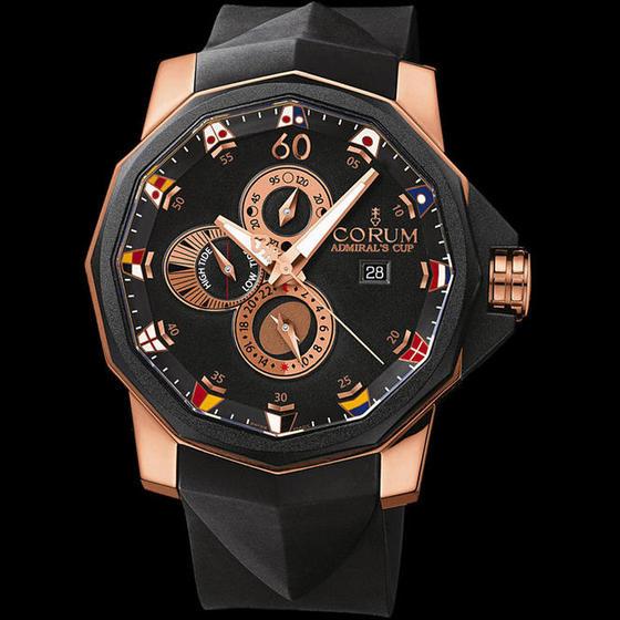 Corum Admiral's Cup Tides in Rose Gold on Black Rubber Strap with Black Dial