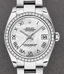 Datejust 31mm in Steel with Diamond Bezel on Steel Oyster Bracelet with White MOP Roman Dial