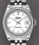 Datejust in Steel with Diamond Bezel on Steel Jubilee Bracelet with White Stick Dial