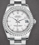 Datejust 31mm in Steel with Diamond Bezel on Steel Oyster Bracelet with White Stick Dial