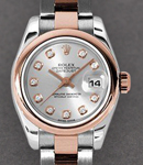 Ladies Datejust 26mm in Steel with Rose Gold Smooth Bezel on Steel and Rose Gold Oyster Bracelet with Silver Diamond Dial