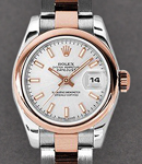 Datejust 26mm in Steel with Rose Gold Smooth Bezel on Steel and Rose Gold Oyster Bracelet with Silver Stick Dial