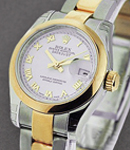 Ladies Datejust 26mm in Steel with Rose Gold Smooth Bezel on Steel and Rose Gold Oyster Bracelet with White Roman Dial